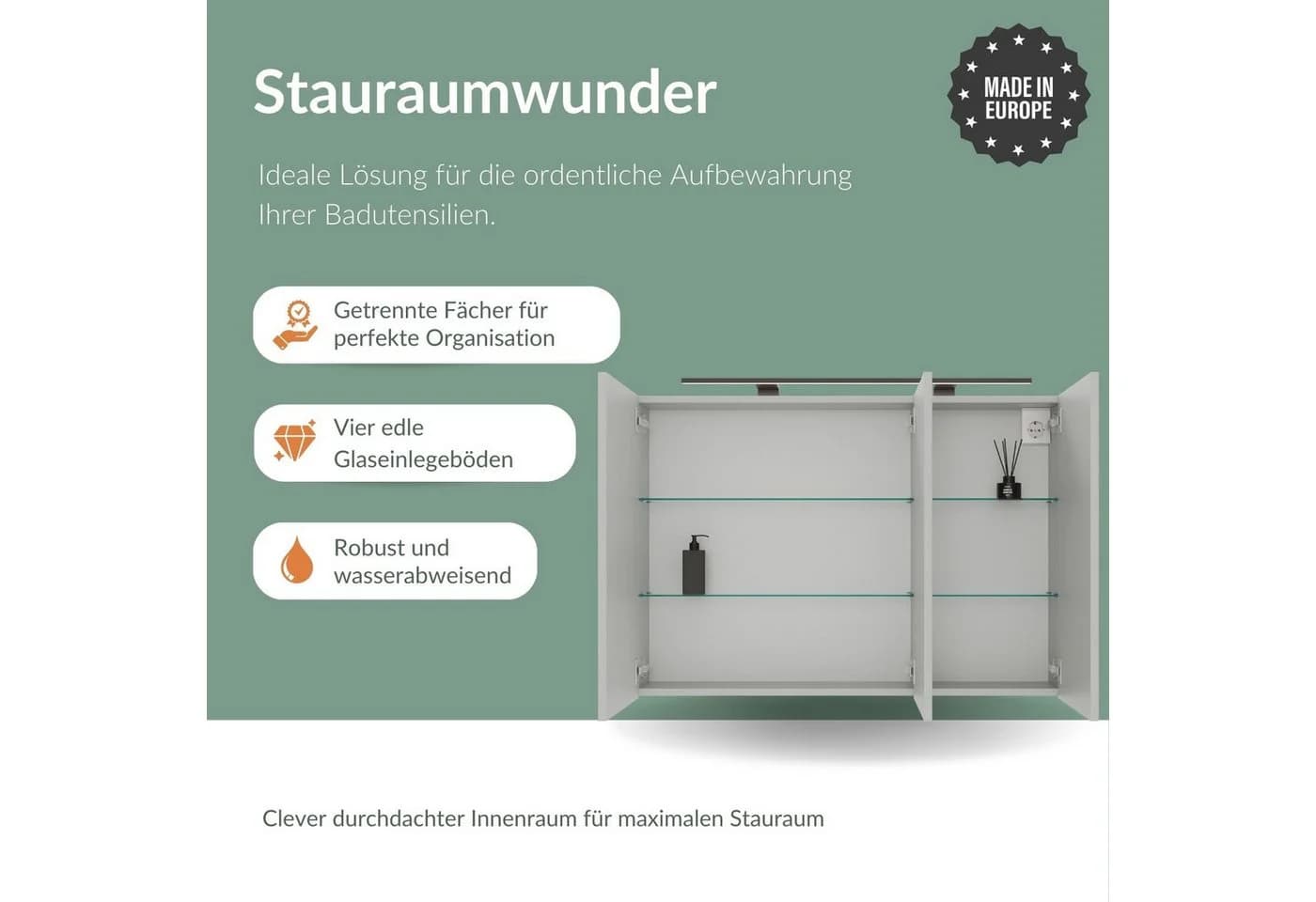Planetmöbel ARIA Spiegelschrank Weiß Grau mit Beleuchtung - Bild 3