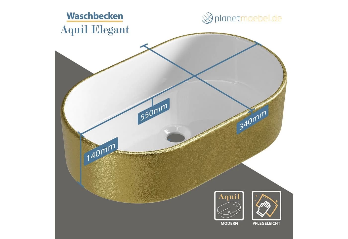 Planetmöbel Aufsatzwaschbecken Oval Keramik Elegant - Bild 5