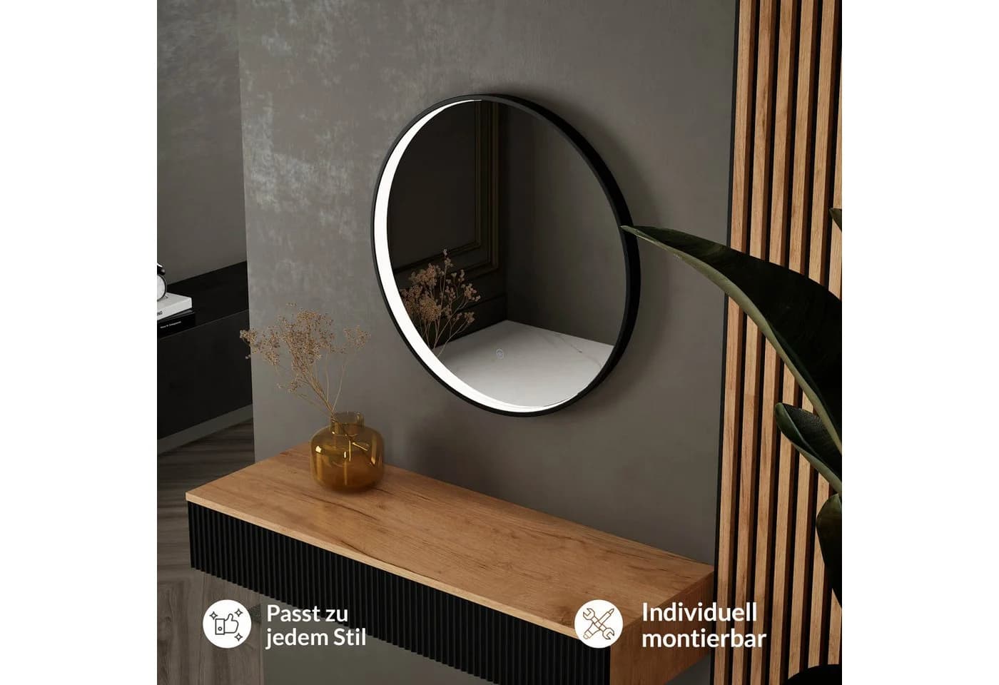 Planetmöbel Dekospiegel VELUNA LED-Spiegel mit Rahmen 60-80cm Schwarz - Bild 3