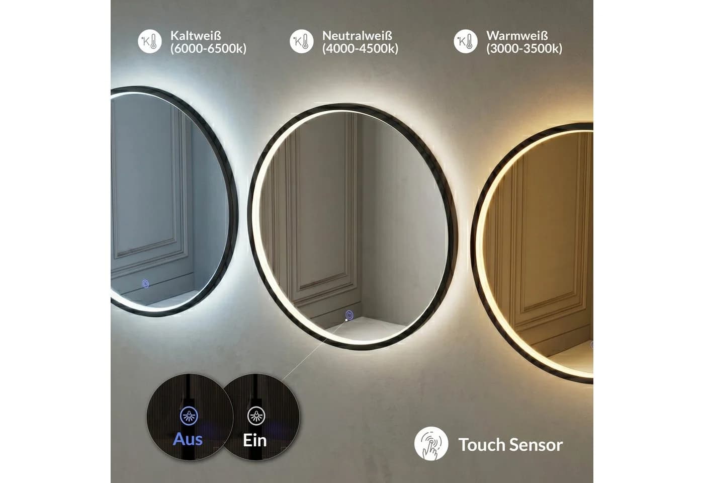 Planetmöbel Dekospiegel VELUNA LED-Spiegel mit Rahmen 60-80cm Schwarz - Bild 4