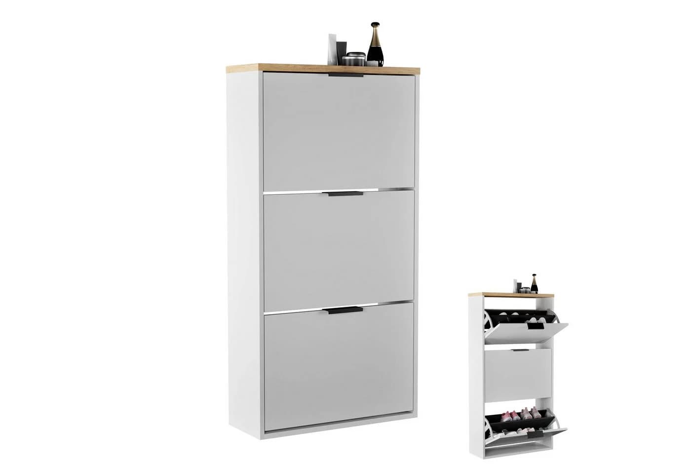 Planetmöbel Schuhschrank STIVIO 3 Klappen Weiß/Grau - Bild 2