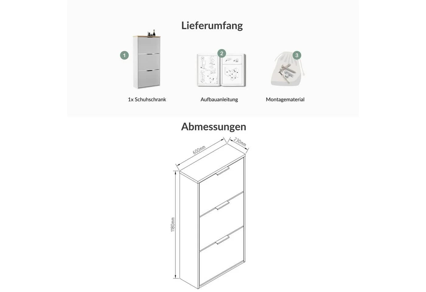 Planetmöbel Schuhschrank STIVIO 3 Klappen Weiß/Grau - Bild 3