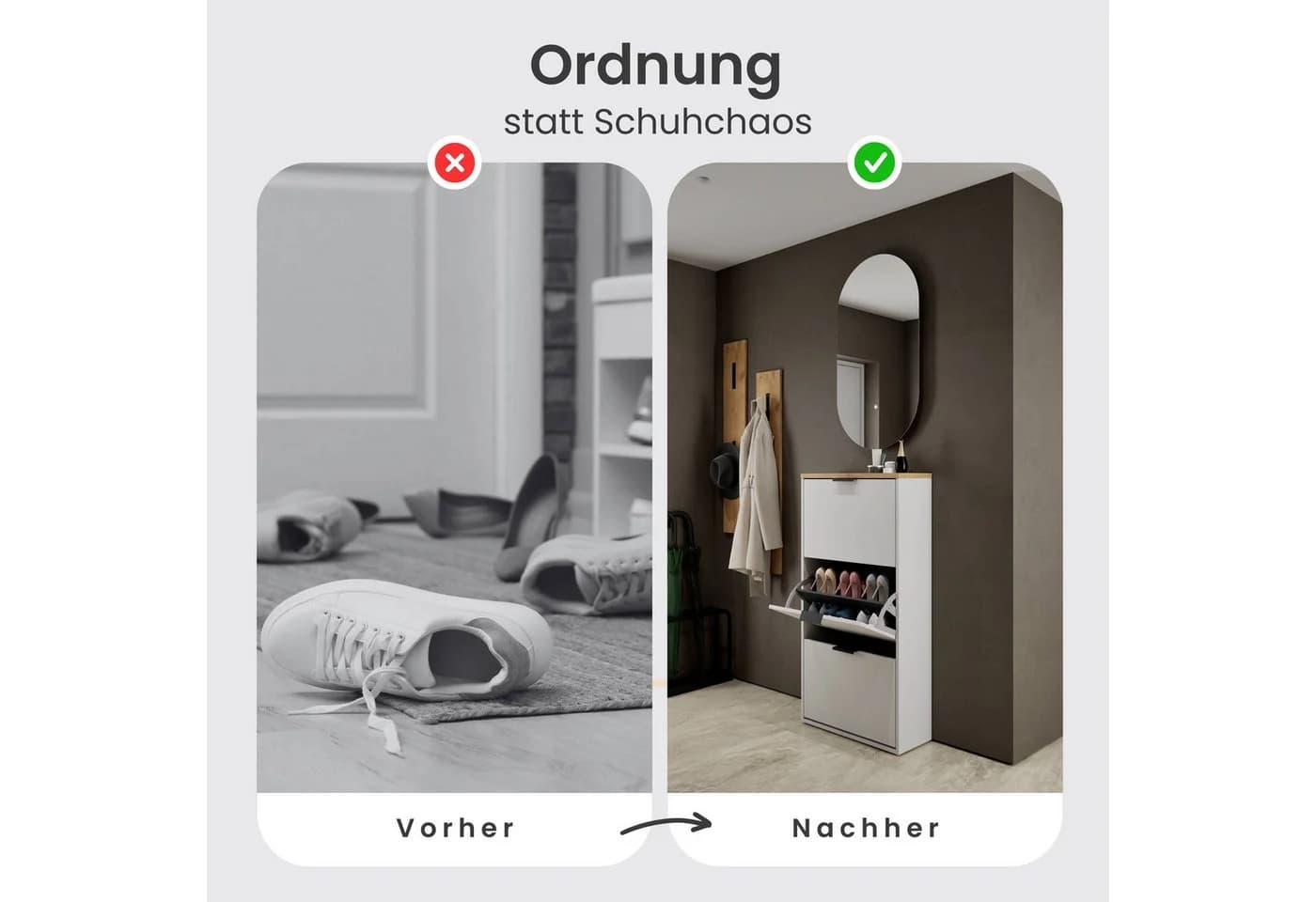 Planetmöbel Schuhschrank STIVIO 3 Klappen Weiß/Grau - Bild 4