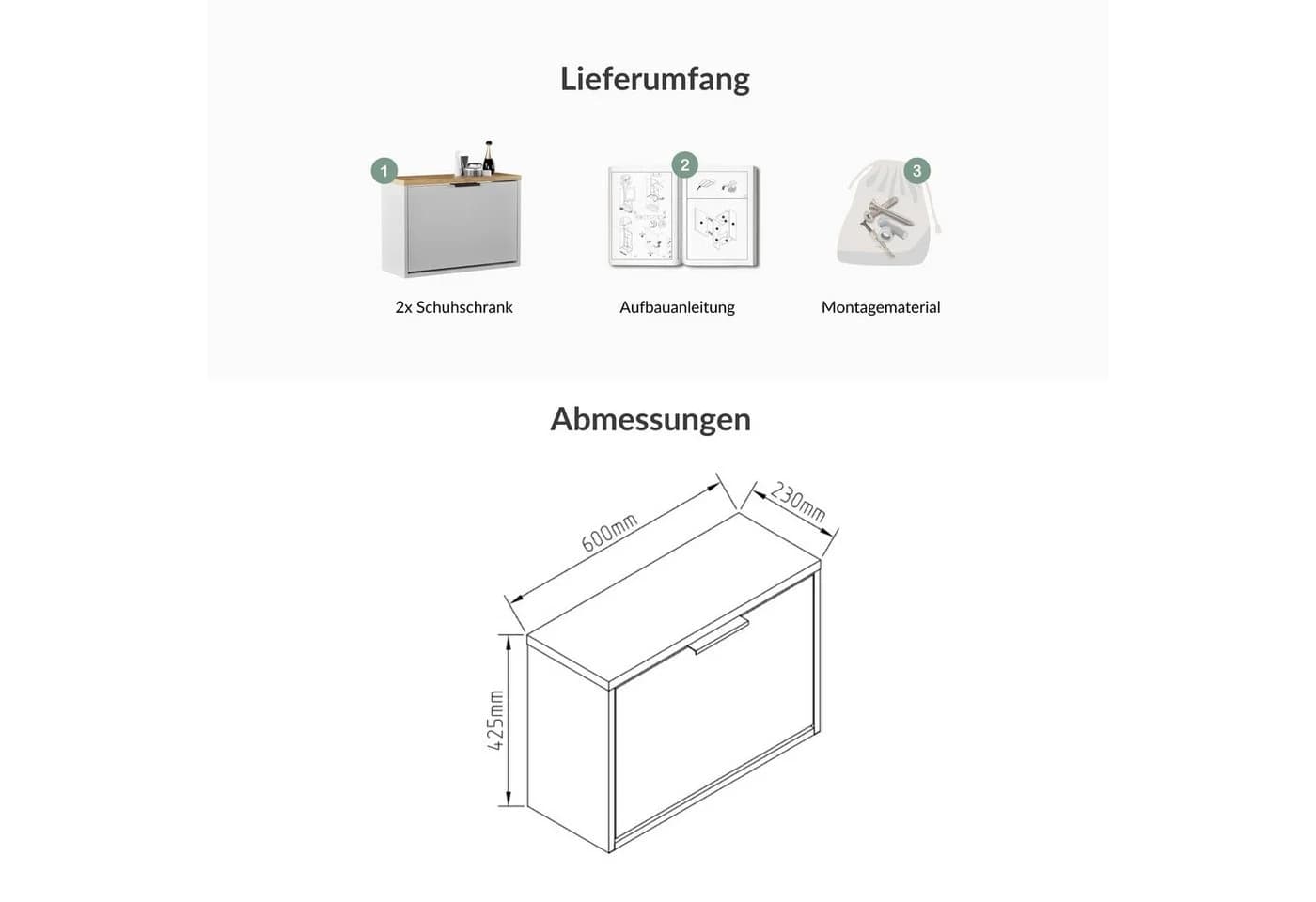 Planetmöbel Schuhschrank STIVIO Grau/Weiß Kippmechanik - Bild 3
