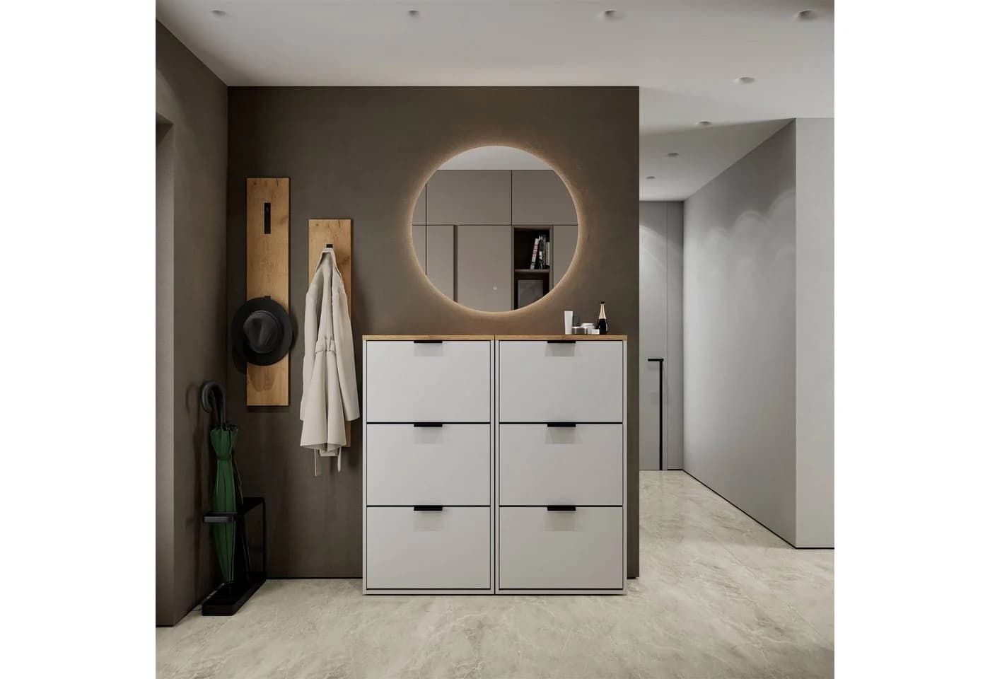 Planetmöbel Schuhschrank STIVIO Weiß/Grau Kippmechanik