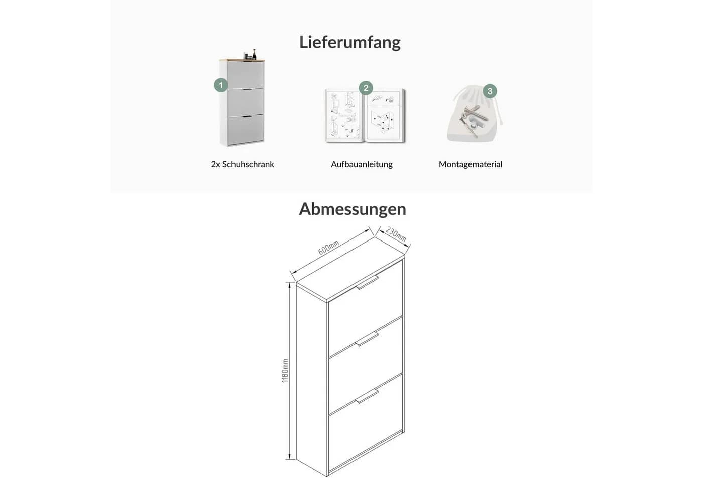 Planetmöbel Schuhschrank STIVIO Weiß/Grau Kippmechanik - Bild 3