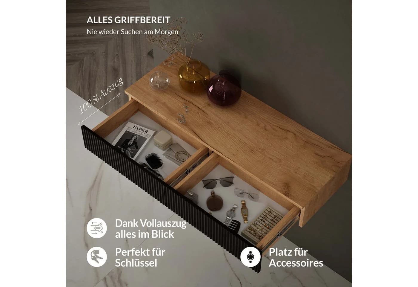 Planetmöbel Garderoben-Set AMYRA Wand-Konsole mit Schubladen - Bild 3