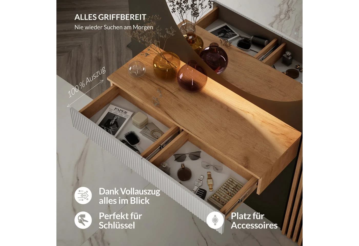 Planetmöbel Garderoben-Set AMYRA Konsolentisch mit Schublade - Bild 3