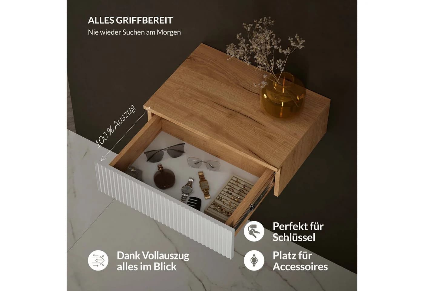 Planetmöbel Garderoben-Set AMYRA Wand-Konsole mit Schublade - Bild 3