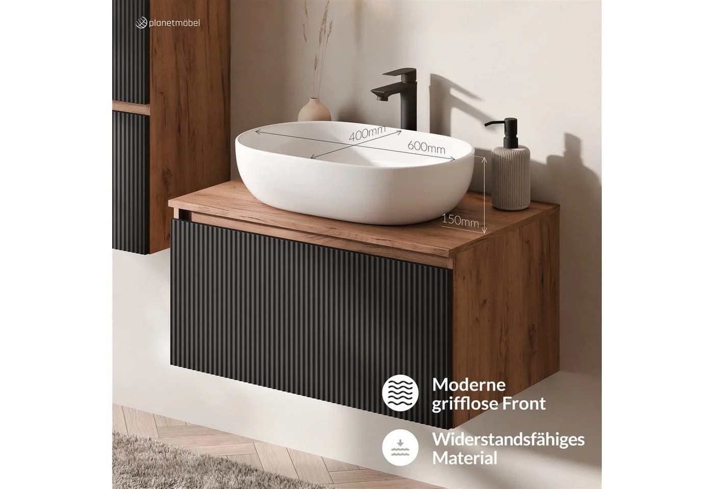 Planetmöbel Waschtisch-Set ARISA 80 cm mit Aufsatzwaschbecken 60 cm - Bild 5