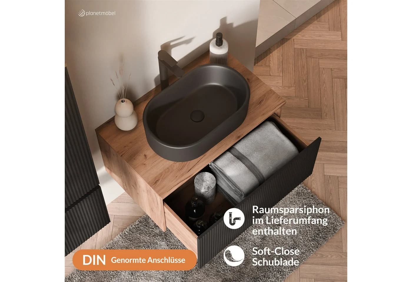 Planetmöbel Waschtisch-Set ARISA 80 cm mit Soft-Close und Keramikbecken - Bild 4