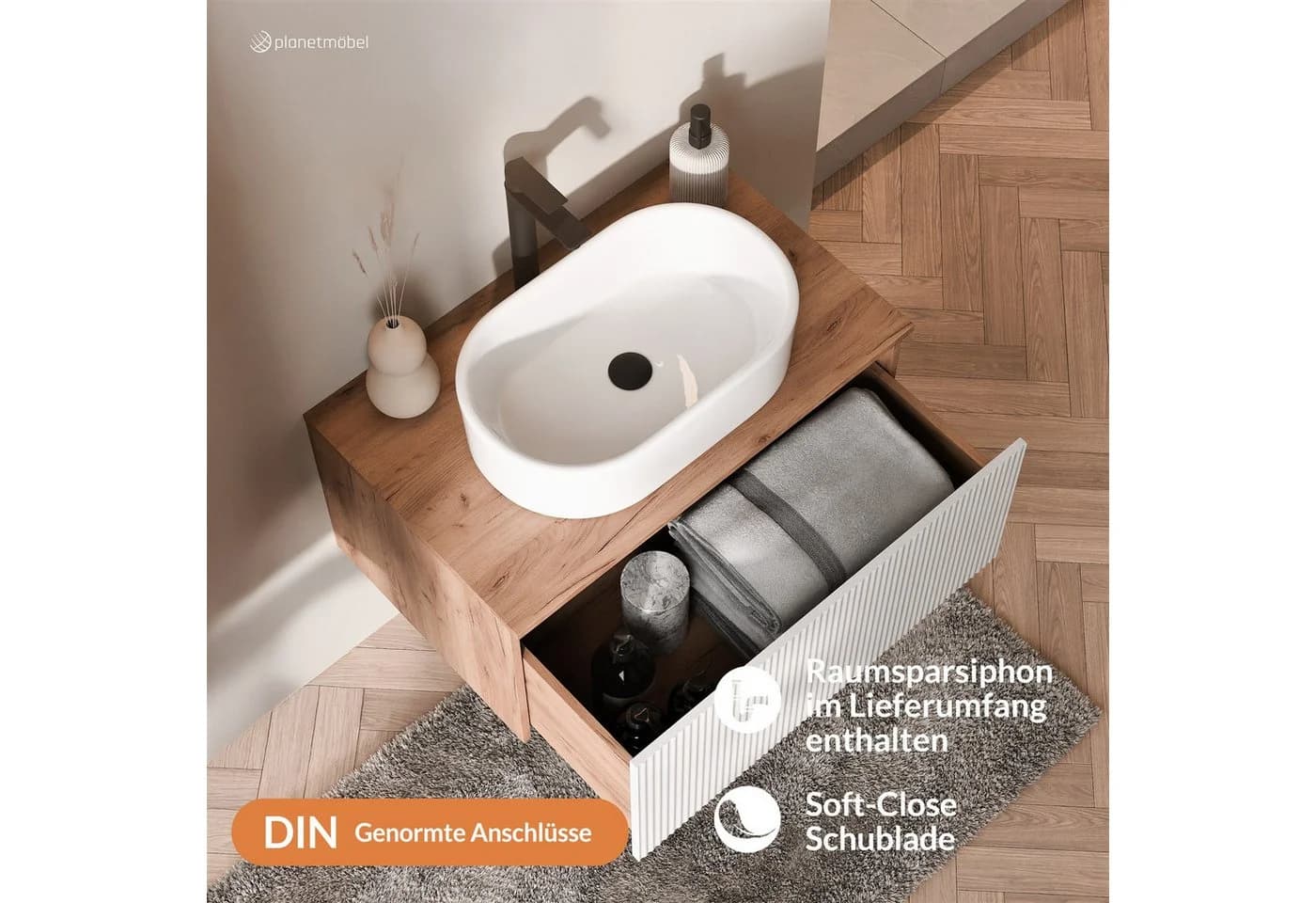 Planetmöbel Waschtisch-Set ARISA 80 cm mit Keramikwaschbecken - Bild 4