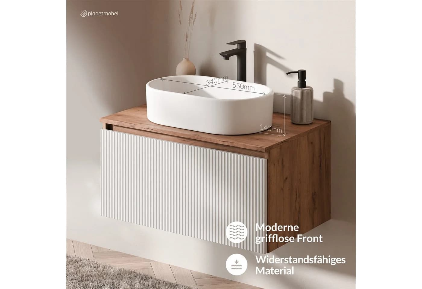 Planetmöbel Waschtisch-Set ARISA 80 cm mit Keramikwaschbecken - Bild 5