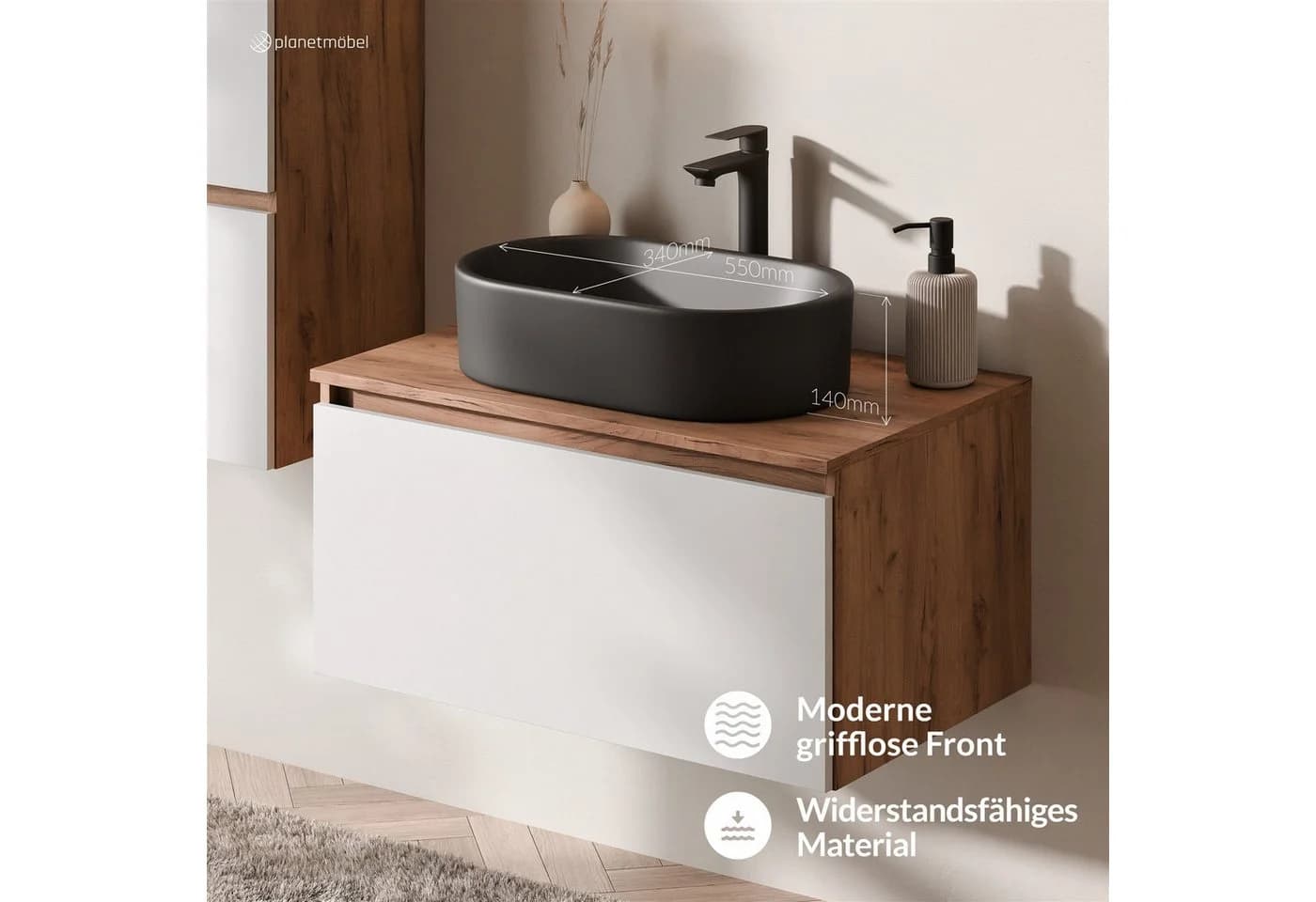 Planetmöbel Waschtisch-Set ARISA 80 cm mit Keramik-Waschbecken und Soft-Close - Bild 5