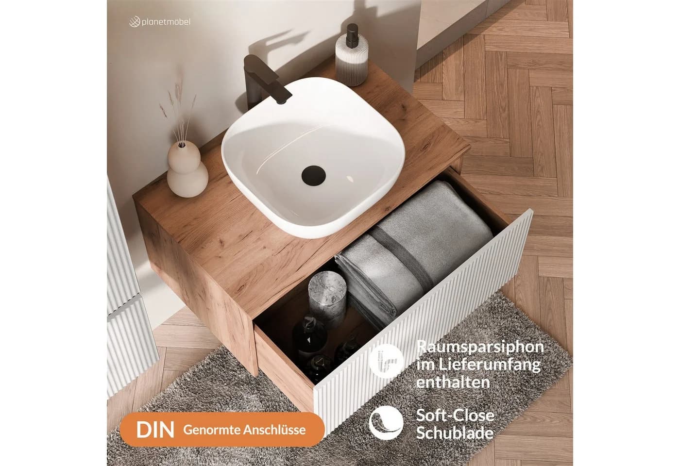 Planetmöbel Waschtisch-Set Arisa 80 cm mit Soft-Close Schublade - Bild 4