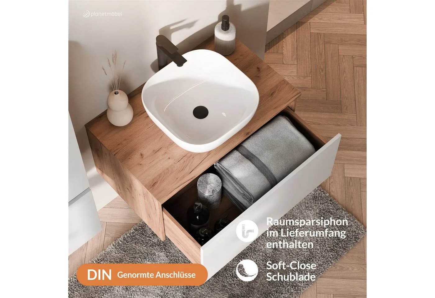 Planetmöbel Waschtisch-Set Arisa 80 cm mit Soft-Close Schublade - Bild 4
