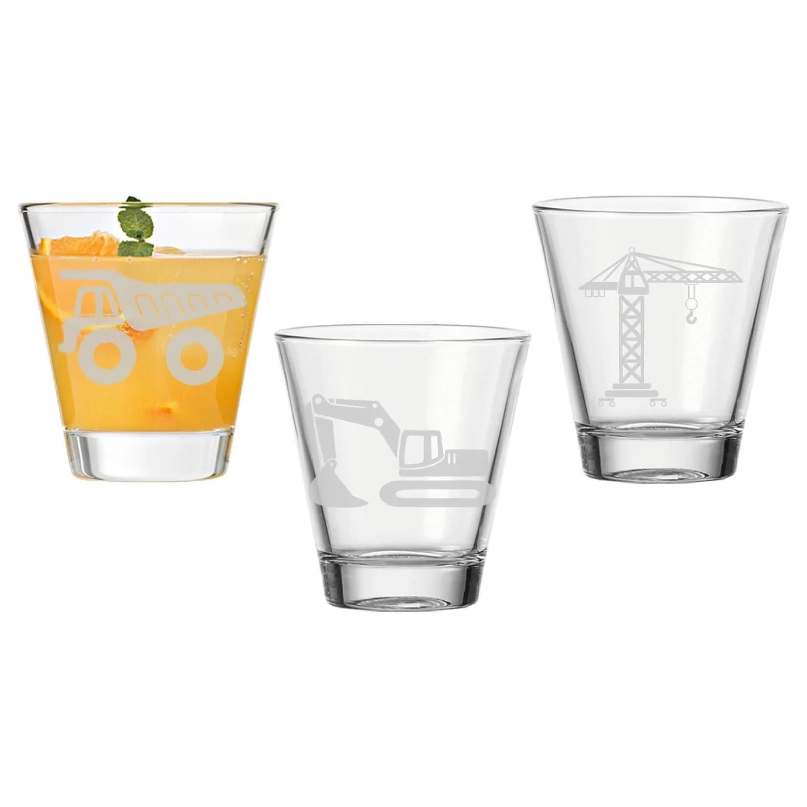 LUXENTU Kinderbecher 3er Set Baustellenfahrzeuge Glas transparent