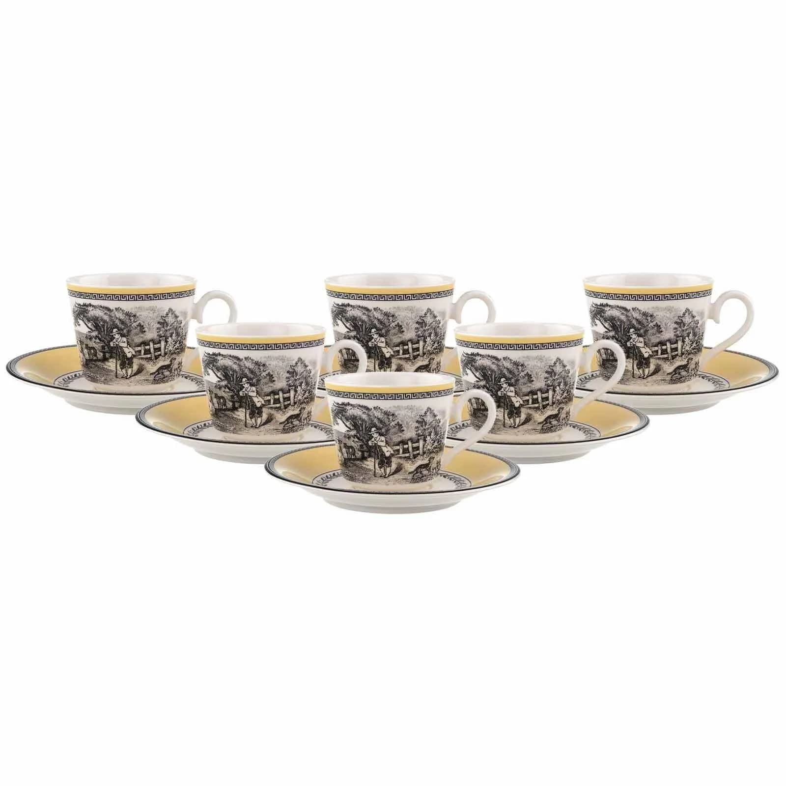 Villeroy & Boch Kaffeetassen mit Untertassen Audun Ferme 150 ml 6er Set Bunt