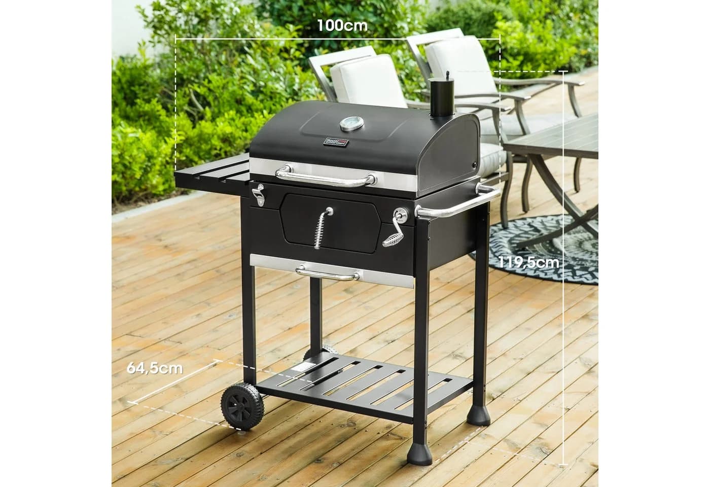 Royal Gourmet Holzkohlegrill mit Thermometer und klappbaren Seitentischen
