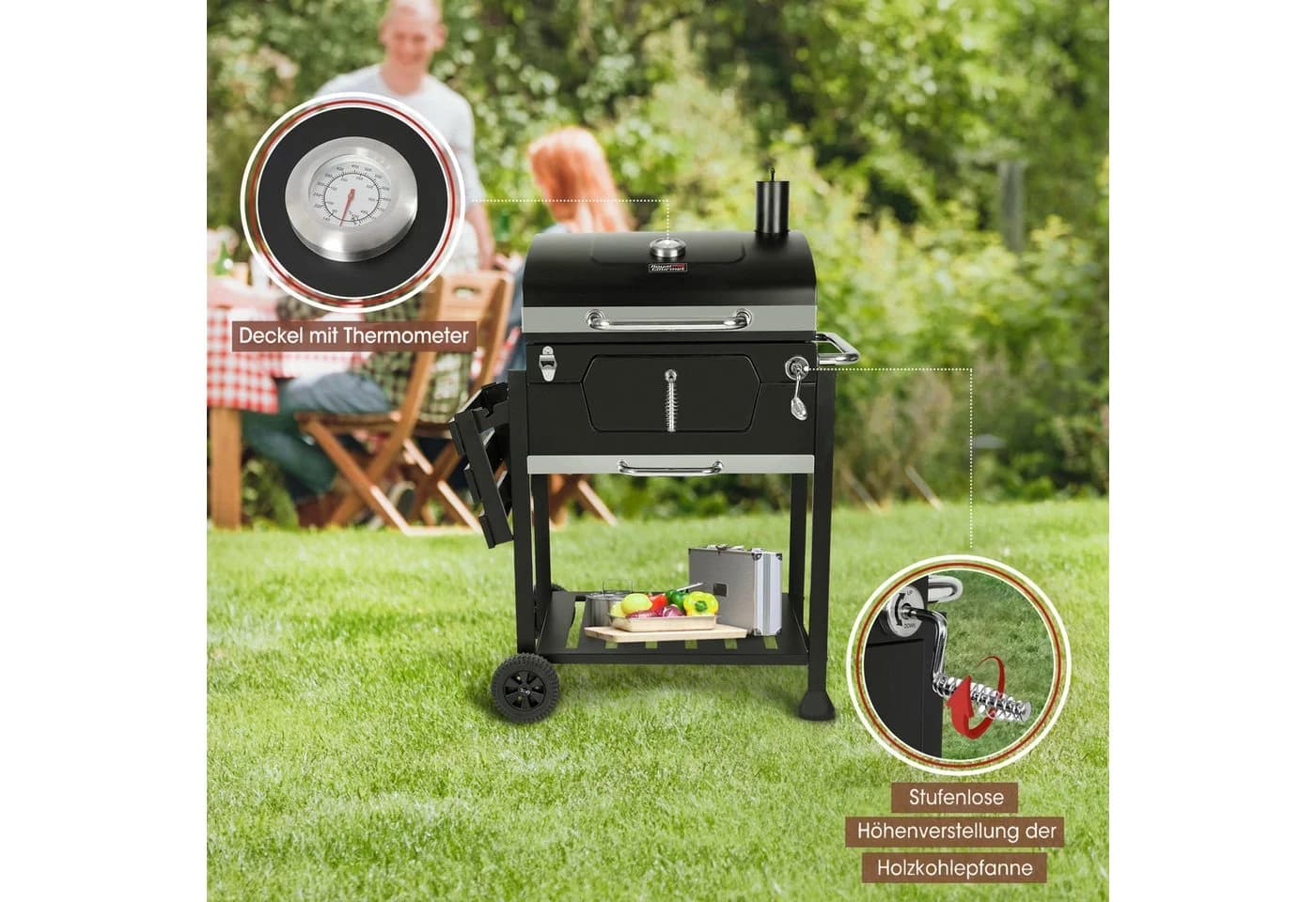 Royal Gourmet Holzkohlegrill mit Thermometer und klappbaren Seitentischen - Bild 5