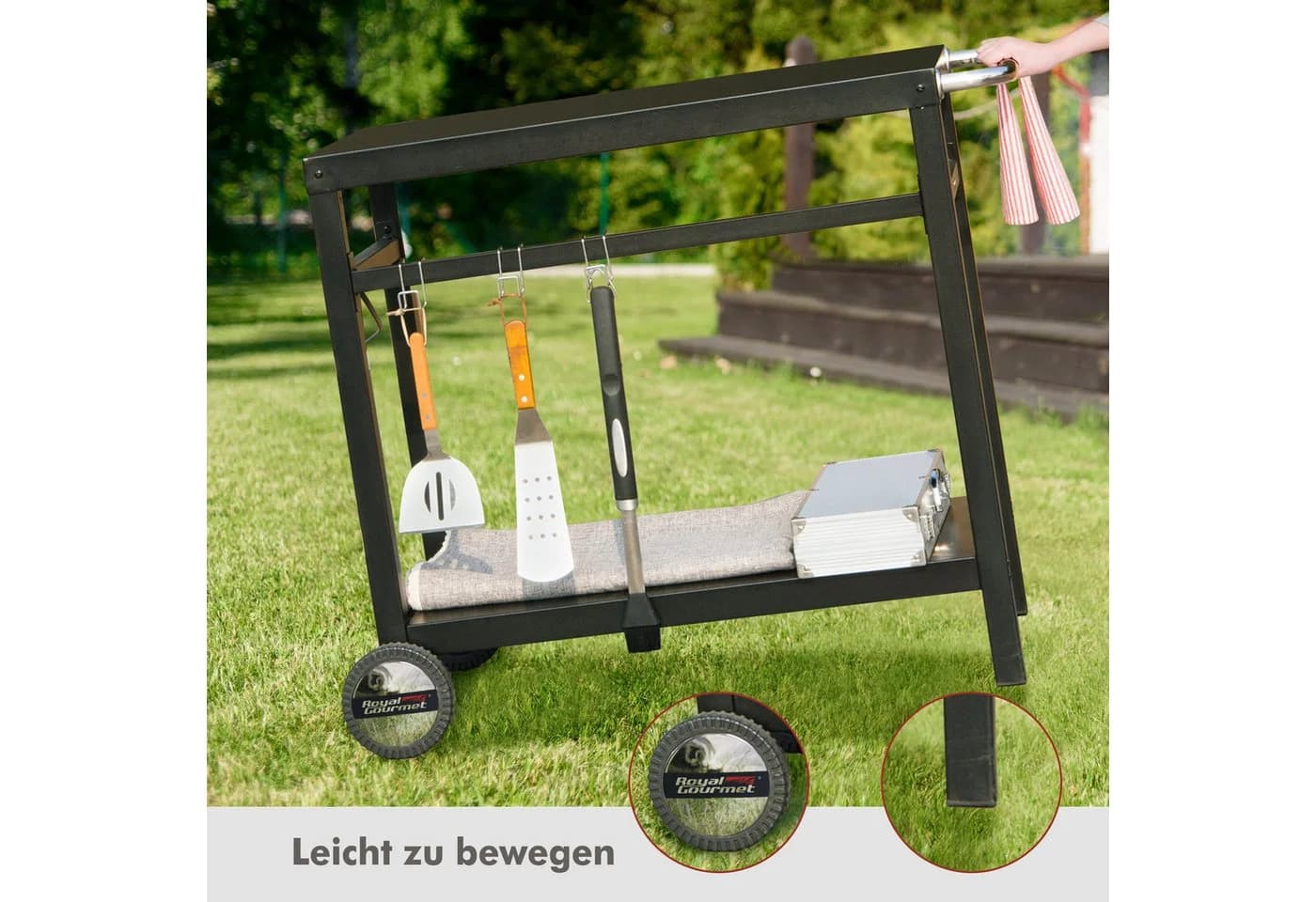 Royal Gourmet Grillwagen Schwarz Stahl Mobile Arbeitsplatte - Bild 5