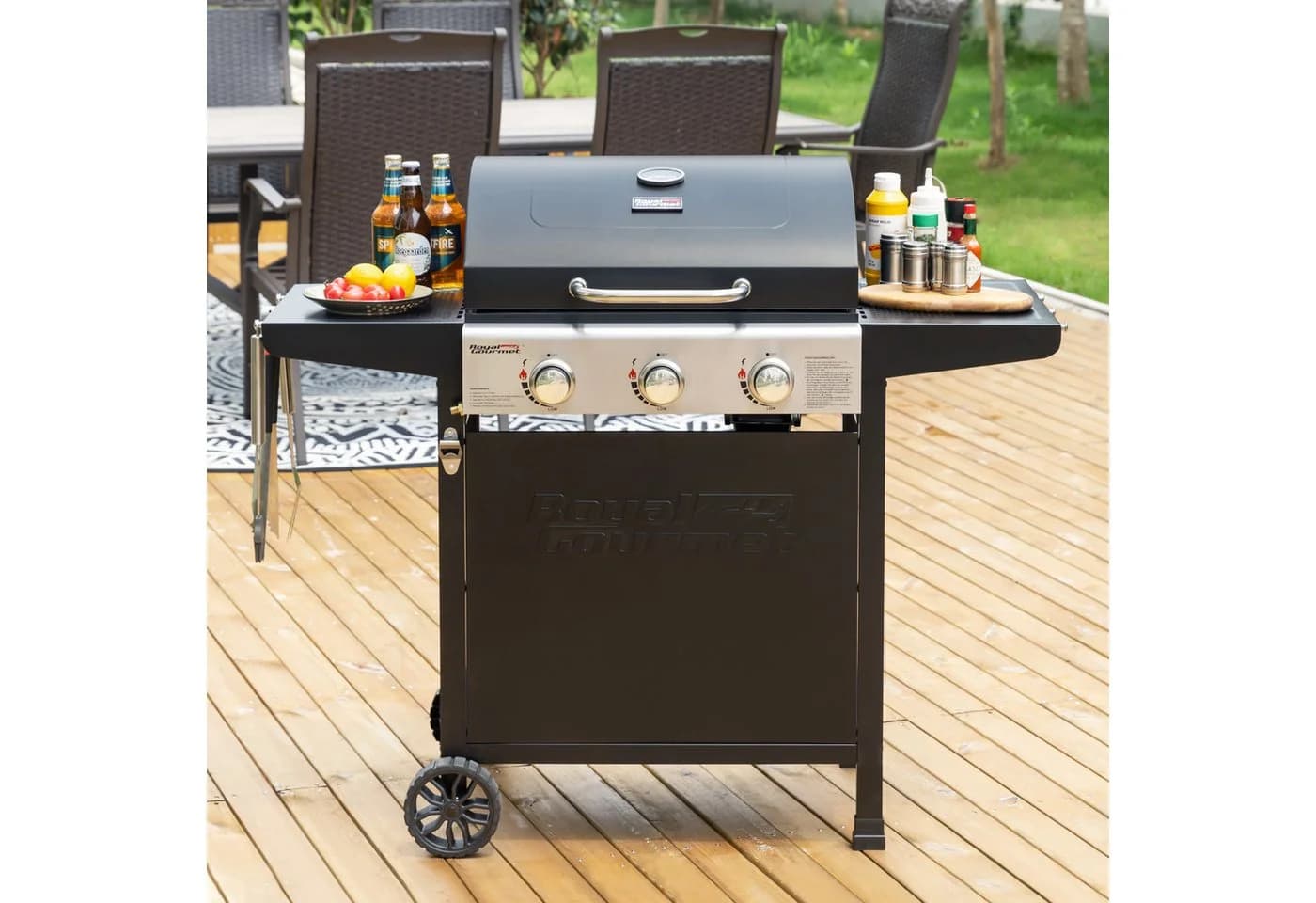 Royal Gourmet Gasgrill 3 Brenner 9 kW Schwarz Silber - Bild 4