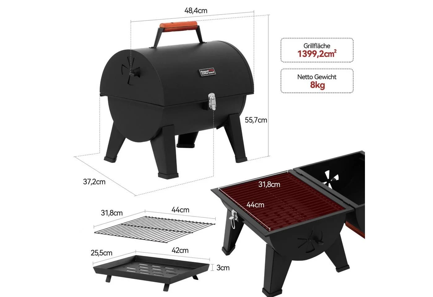 Royal Gourmet Tragbarer Holzkohlegrill Klappgrill Schwarz