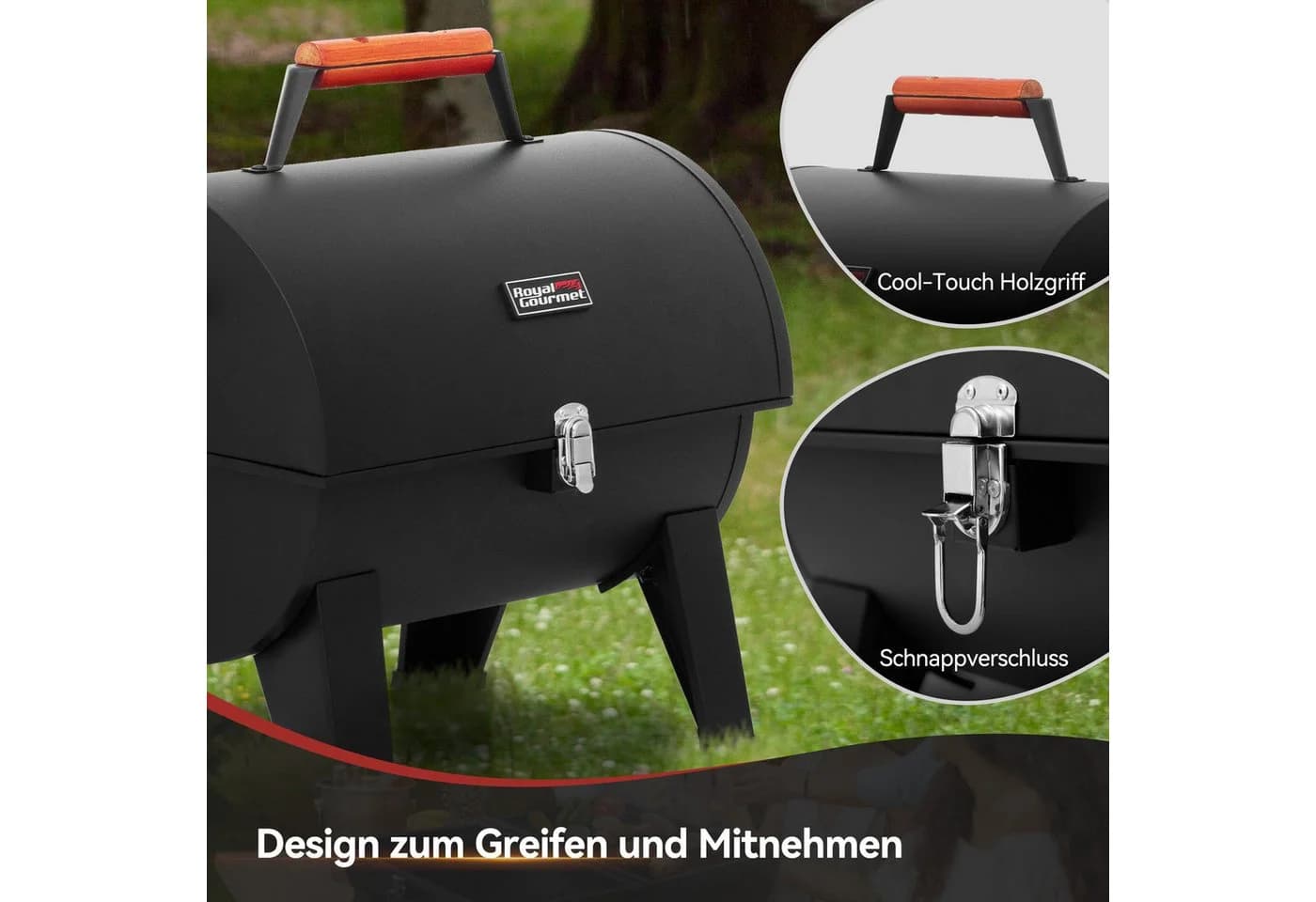 Royal Gourmet Tragbarer Holzkohlegrill Klappgrill Schwarz - Bild 4
