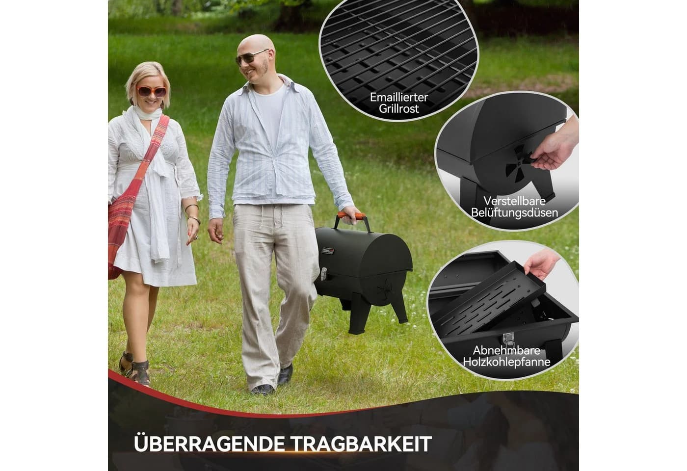 Royal Gourmet Tragbarer Holzkohlegrill Klappgrill Schwarz - Bild 5