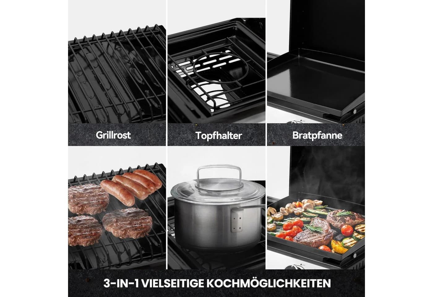 Royal Gourmet 3-Brenner Gasgrill Schwarz Tragbar Camping - Bild 5