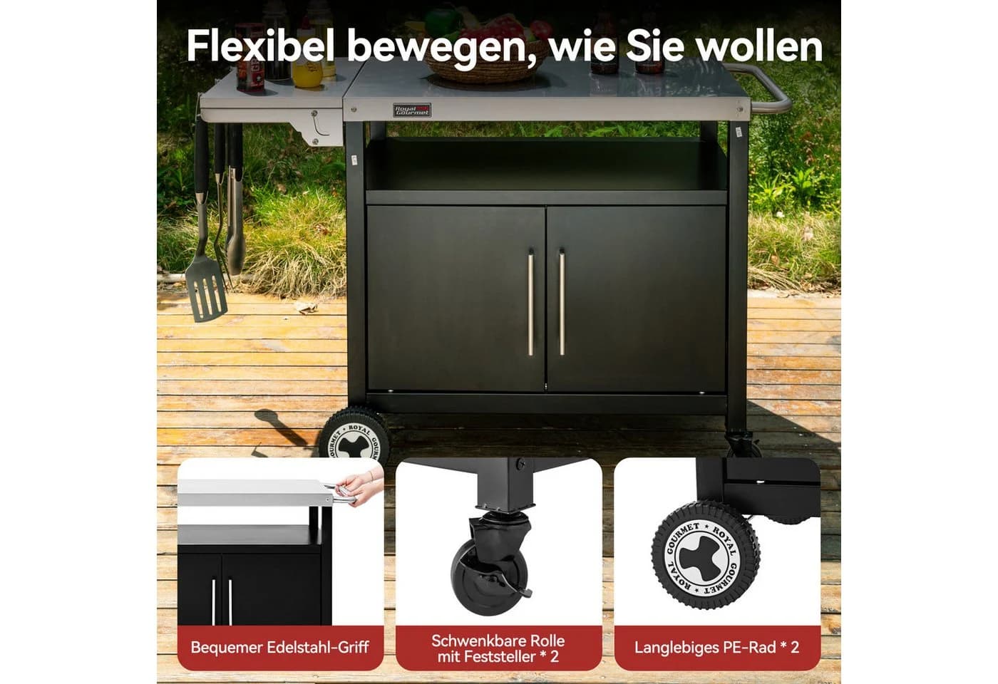 Royal Gourmet Grillablagetisch /Grillwagen Kücheninsel mit Unterschrank (1-St) Sicher und geschützt, großer Stauraum - Bild 4