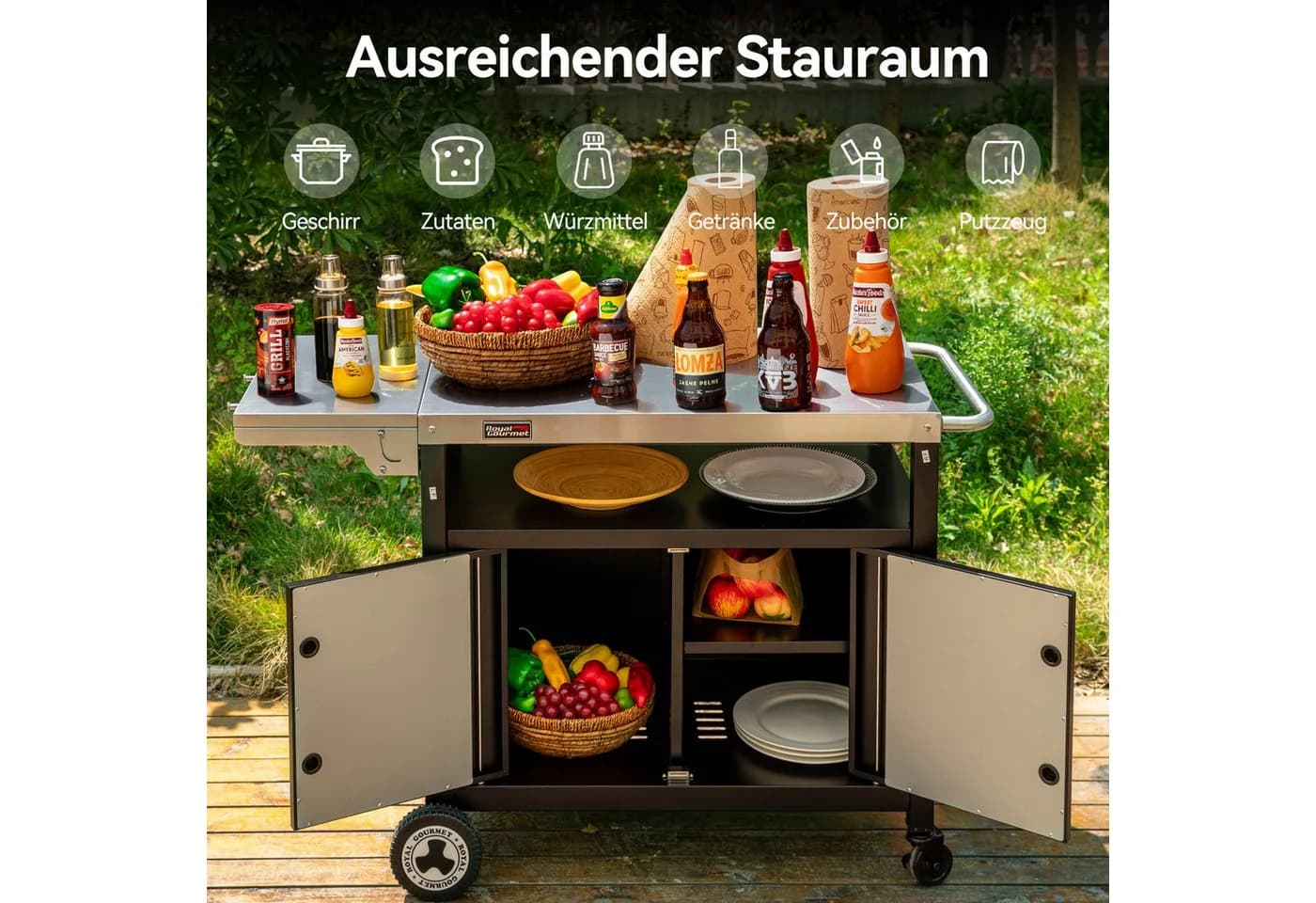 Royal Gourmet Grillablagetisch /Grillwagen Kücheninsel mit Unterschrank (1-St) Sicher und geschützt, großer Stauraum - Bild 5