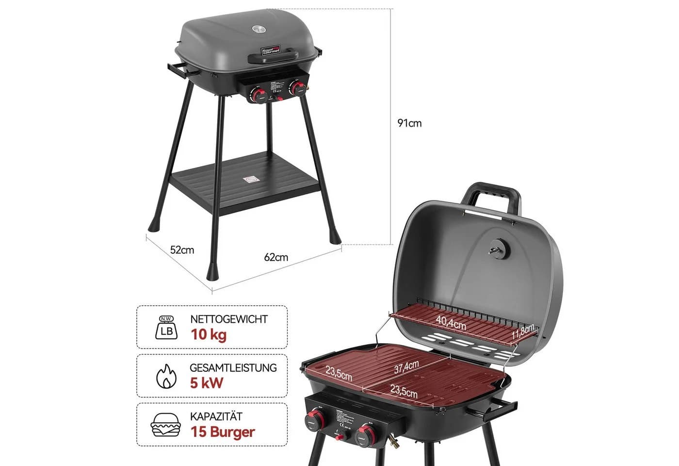 Royal Gourmet Gasgrill 2-in-1 Edelstahl 5 kW Grau/Schwarz