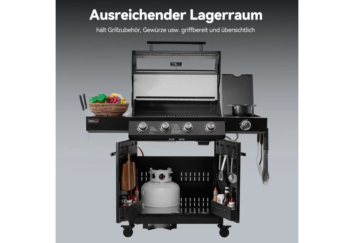 Royal Gourmet Gasgrill 4+1 Brenner 15,5 kW Outdoor Grillwagen mit Sichtfenster - Bild 4