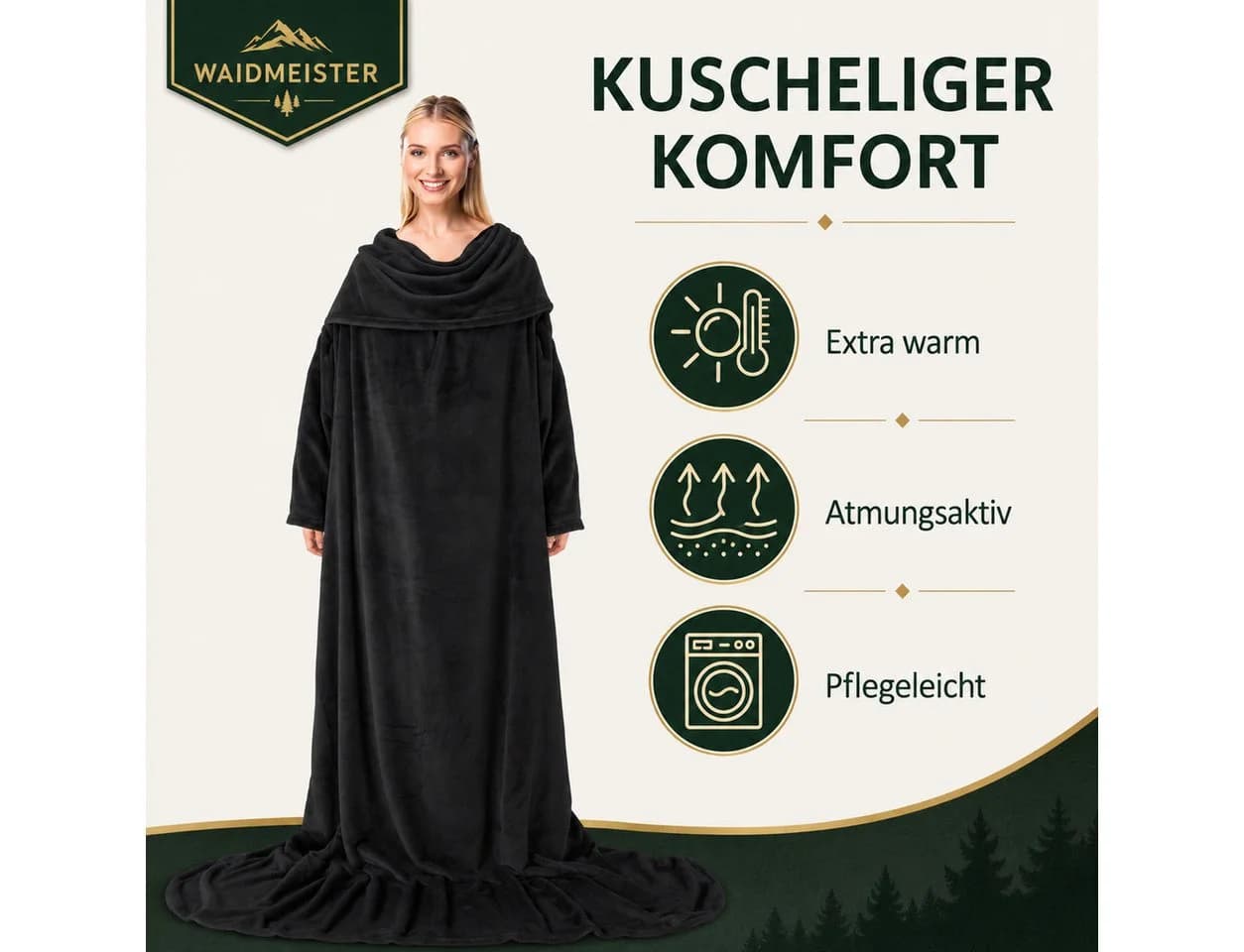Waidmeister Kuscheldecke mit Ärmeln Anthrazit XXL TV Blanket