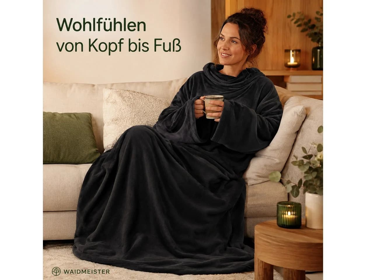 Waidmeister Kuscheldecke mit Ärmeln Anthrazit XXL TV Blanket - Bild 4