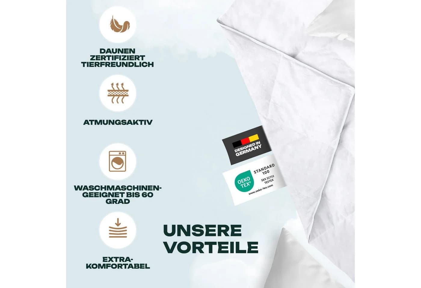 Waidmeister 4-teiliges Bettenset Feder-/Daunenbettdecke + Kopfkissen Weiß - Bild 5