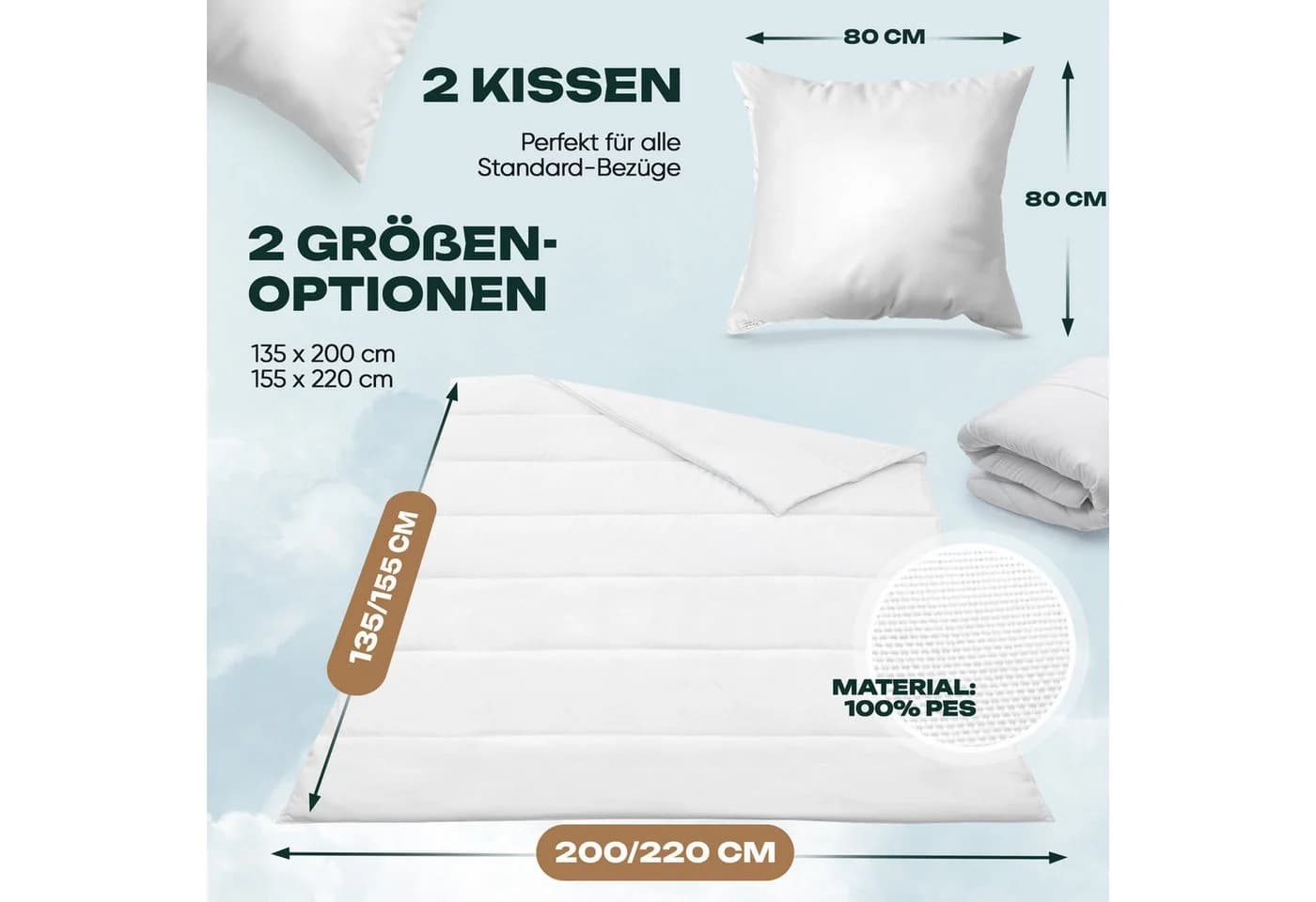 Waidmeister Bettdeckenset 2x Bettdecke + 2x Kissen Ganzjahresdecke Polyester
