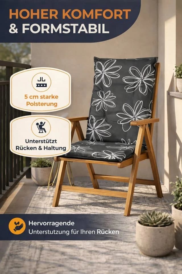 Waidmeister Hochlehnerauflage Naxos Schwarz für Gartenstühle - Bild 3