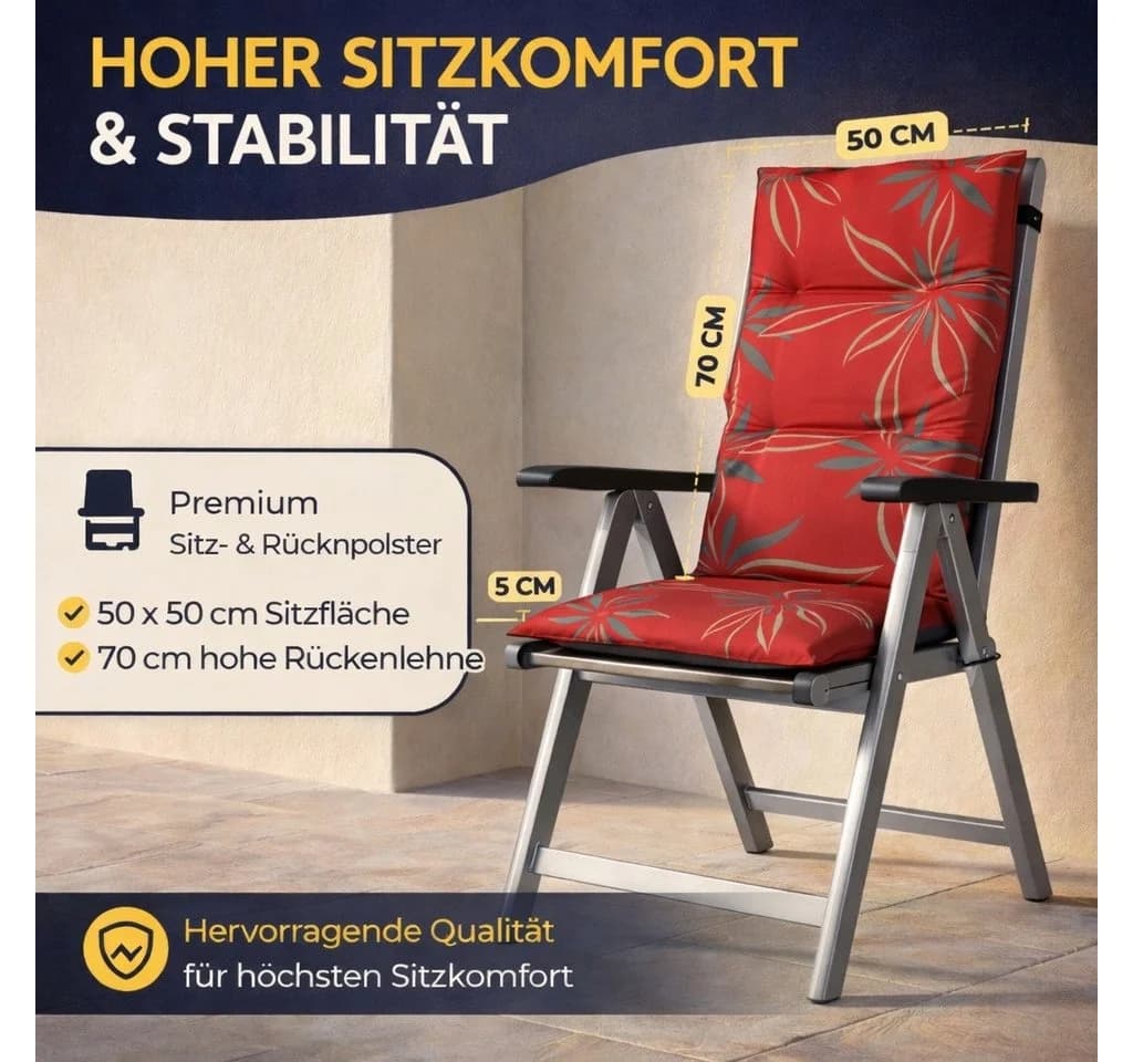 Waidmeister Hochlehnerauflage Naxos Rot für Gartenstühle