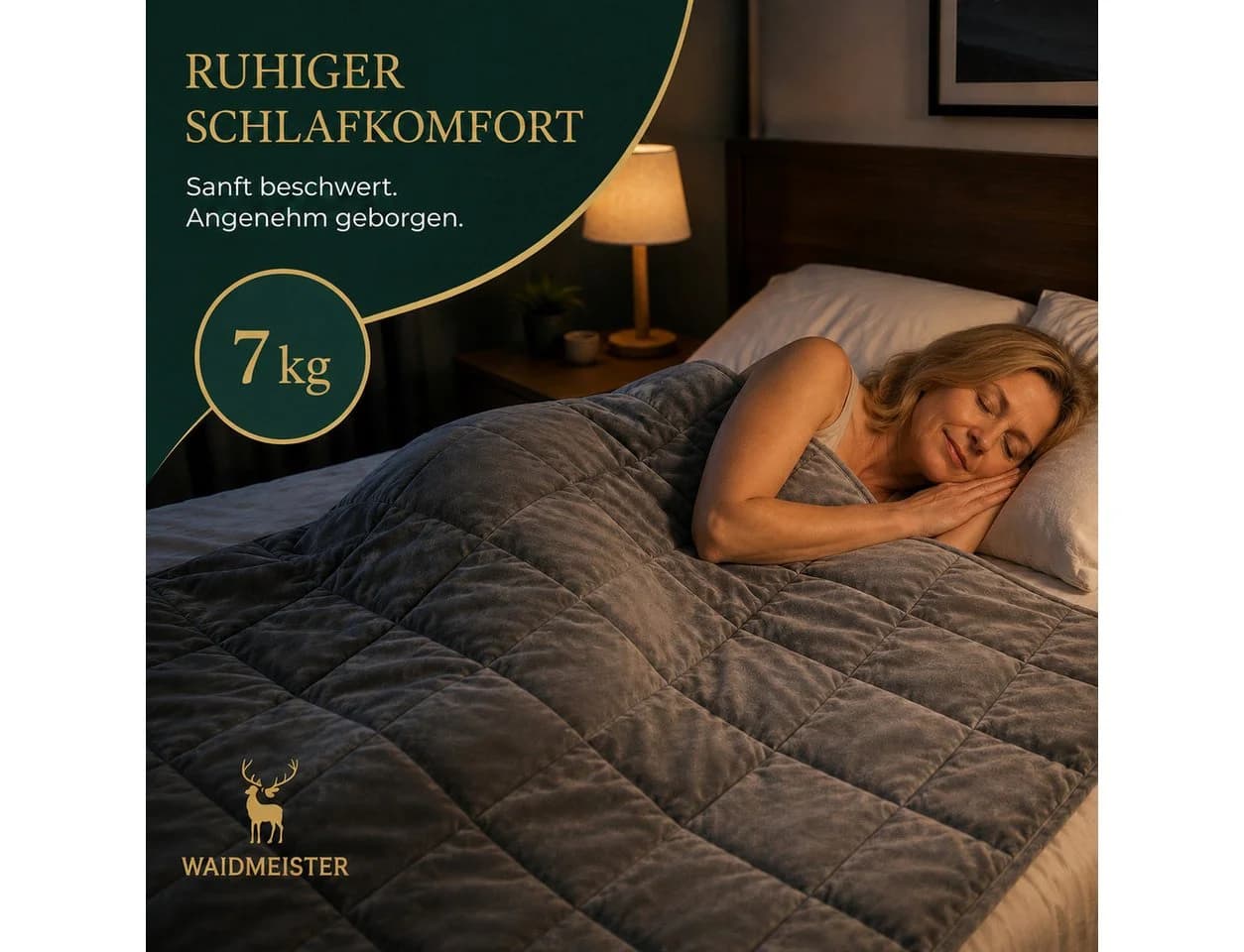 Waidmeister Gewichtsdecke 7 kg Grau mit Glasperlen und Tragetasche