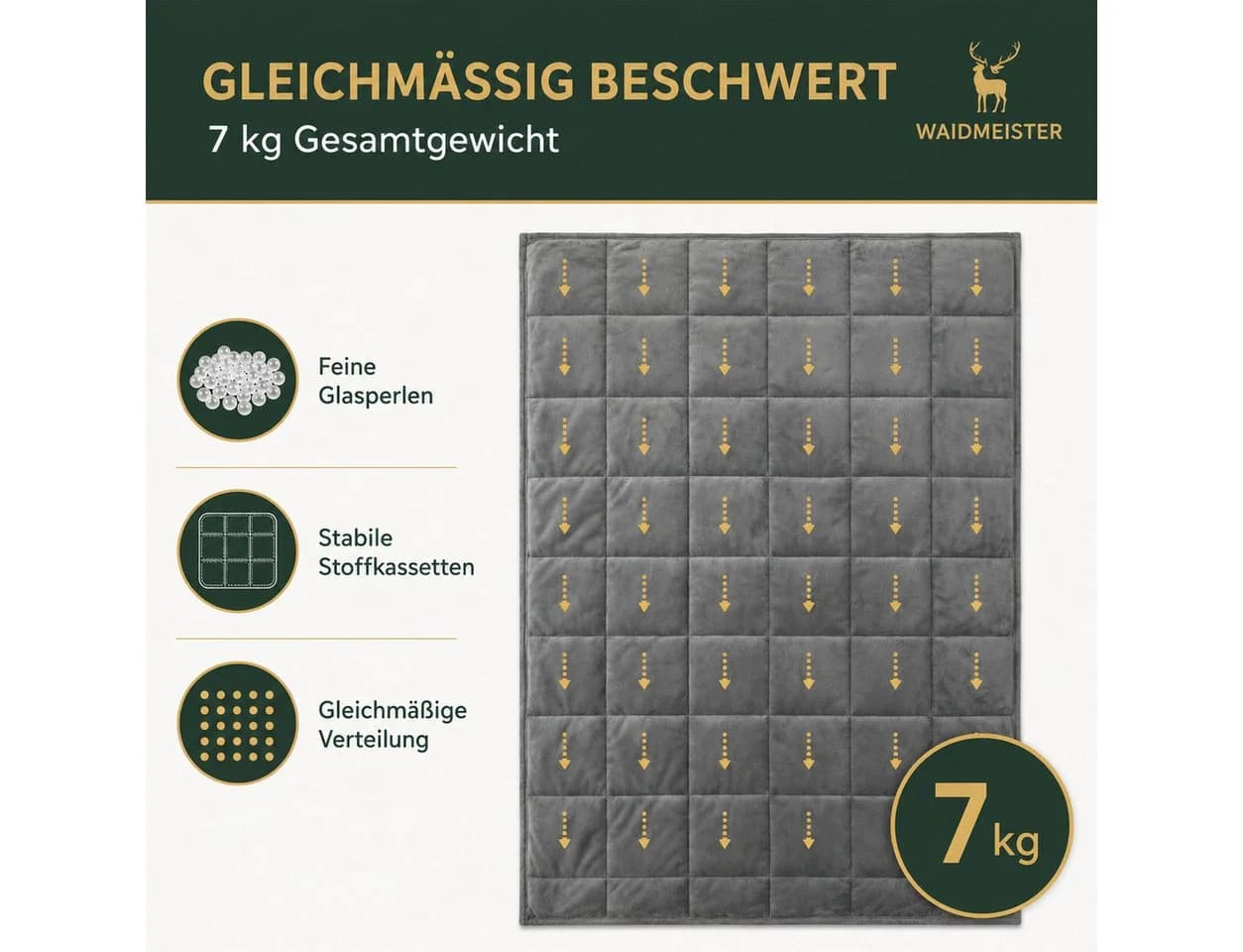 Waidmeister Gewichtsdecke 7 kg Grau mit Glasperlen und Tragetasche - Bild 4