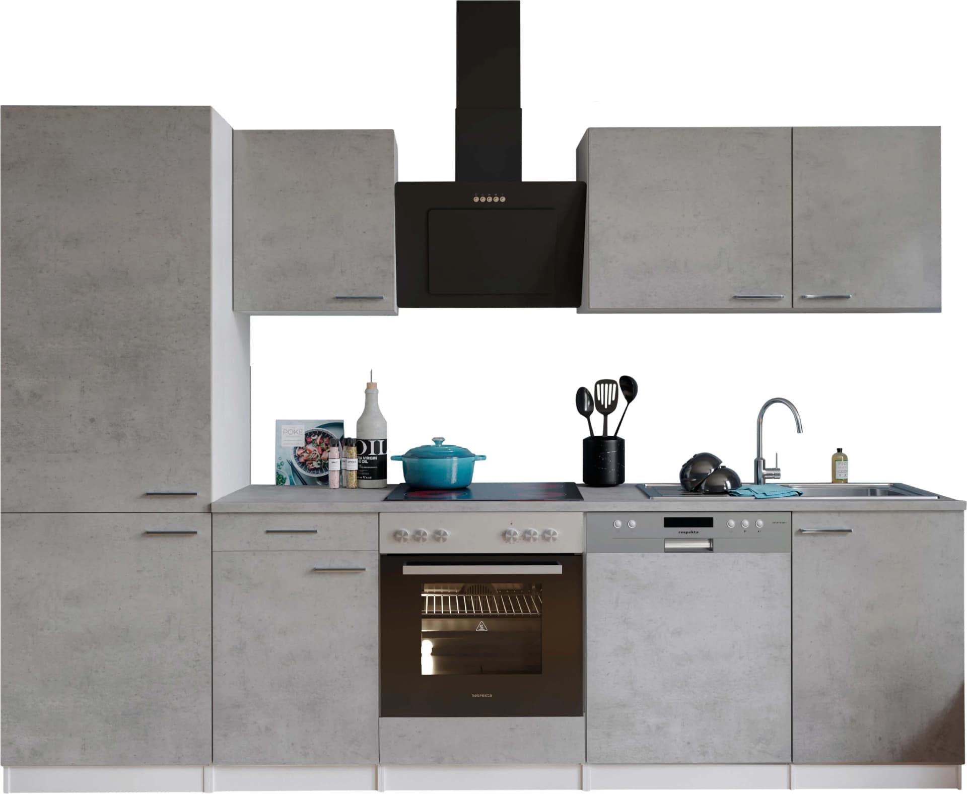 Küchenzeile RESPEKTA Malia Beton-Optik Weiß 280 cm