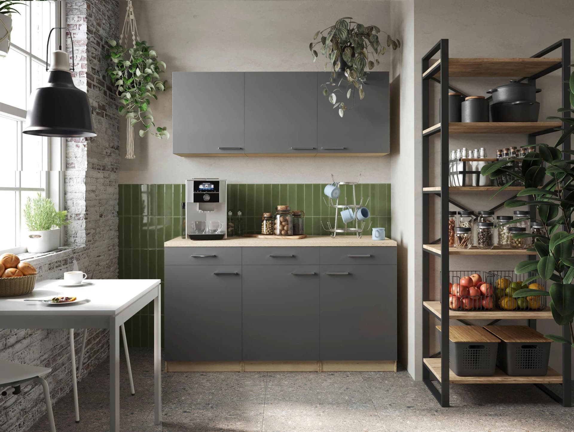 Mehrzweckschrank-Set Modern in Grau und Eiche Sägerau Nachbildung