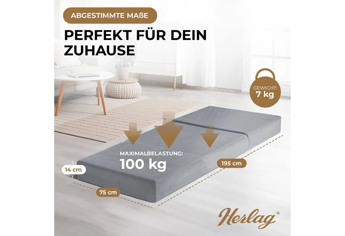 Herlag Klappmatratze Visco Gästebett 14 cm Härtegrad H3 - Bild 3