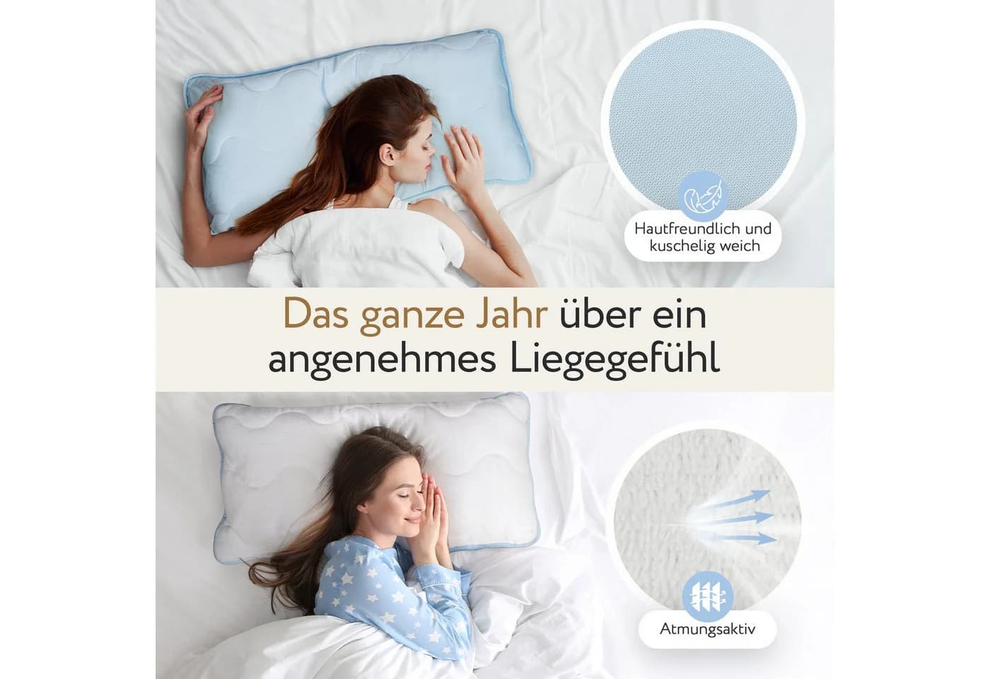 Herlag Kopfkissen 2-in-1 Sommer- & Winterseite Wendekissen Kühlend & Wärmend - Bild 3