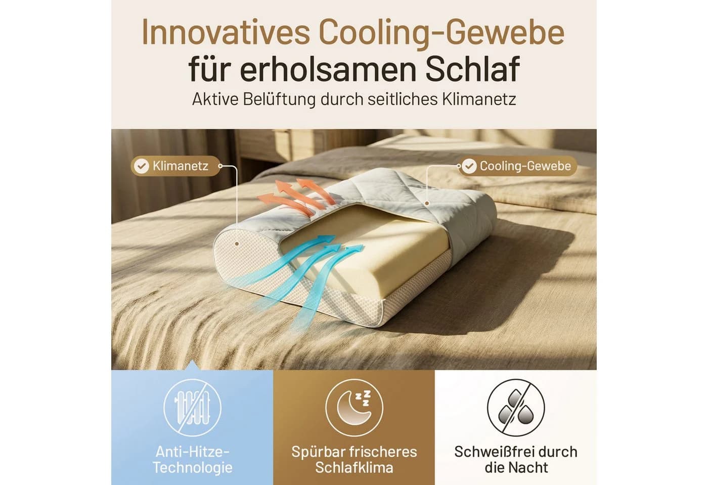 Herlag Nackenstützkissen Cooling mit Memory-Schaum und kühlendem Bezug