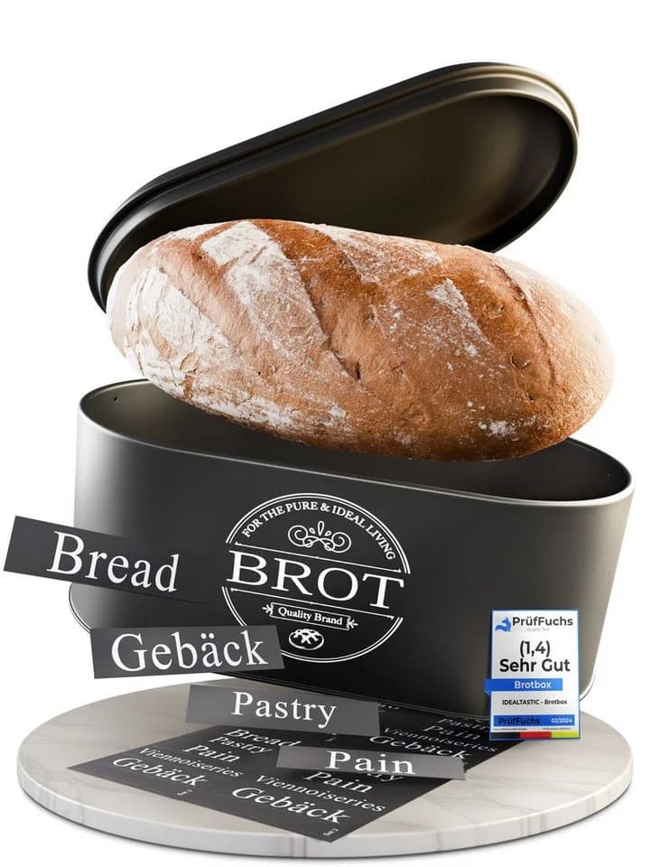 IDEALTASTIC Brotkasten Premium 2-in-1 Schwarz Stahl mit Schneidebrett - Bild 2