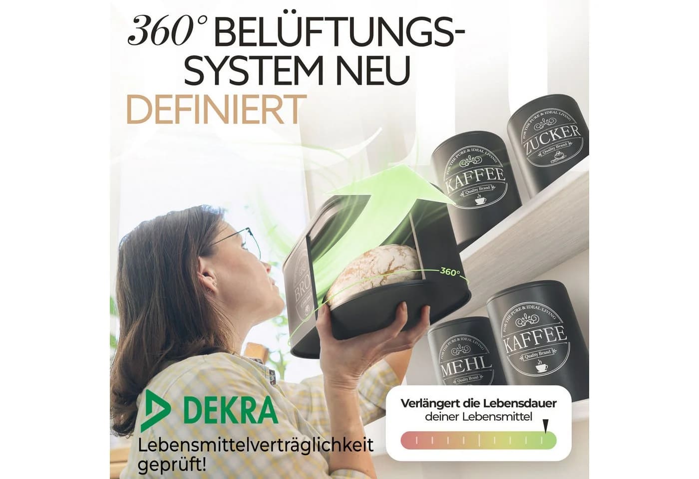 IDEALTASTIC Brotkasten Premium 2-in-1 Schwarz Stahl mit Schneidebrett - Bild 3