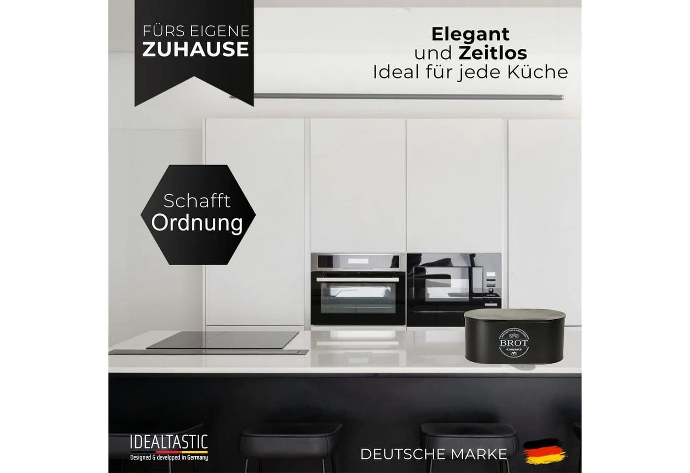 IDEALTASTIC Brotkasten Schwarz 2-in-1 mit Schneidebrett - Bild 4